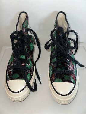 Converse Women's High-Top Sequined Sneakers in Green/Red Black W sz 7.5 NWOT
